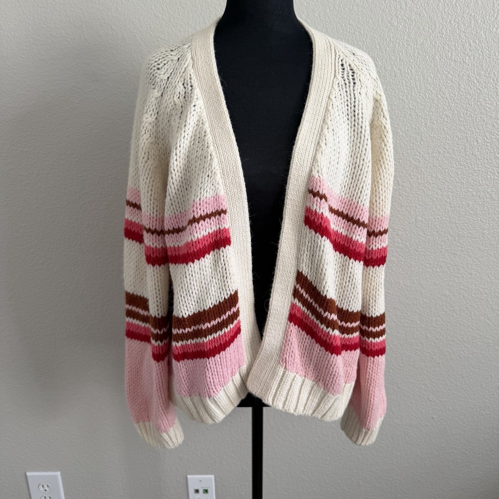 XíRENA Striped Cardigan XS Chunky Knit Boho Oversized Open Front Alpaca Blend - Picture 11 of 12
